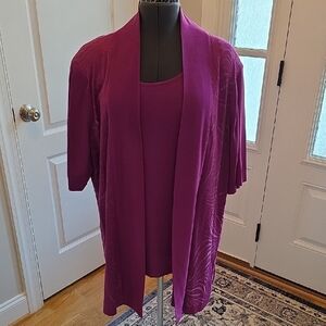 Misook Magenta Open-Front Cardigan With matching Sweater Tank